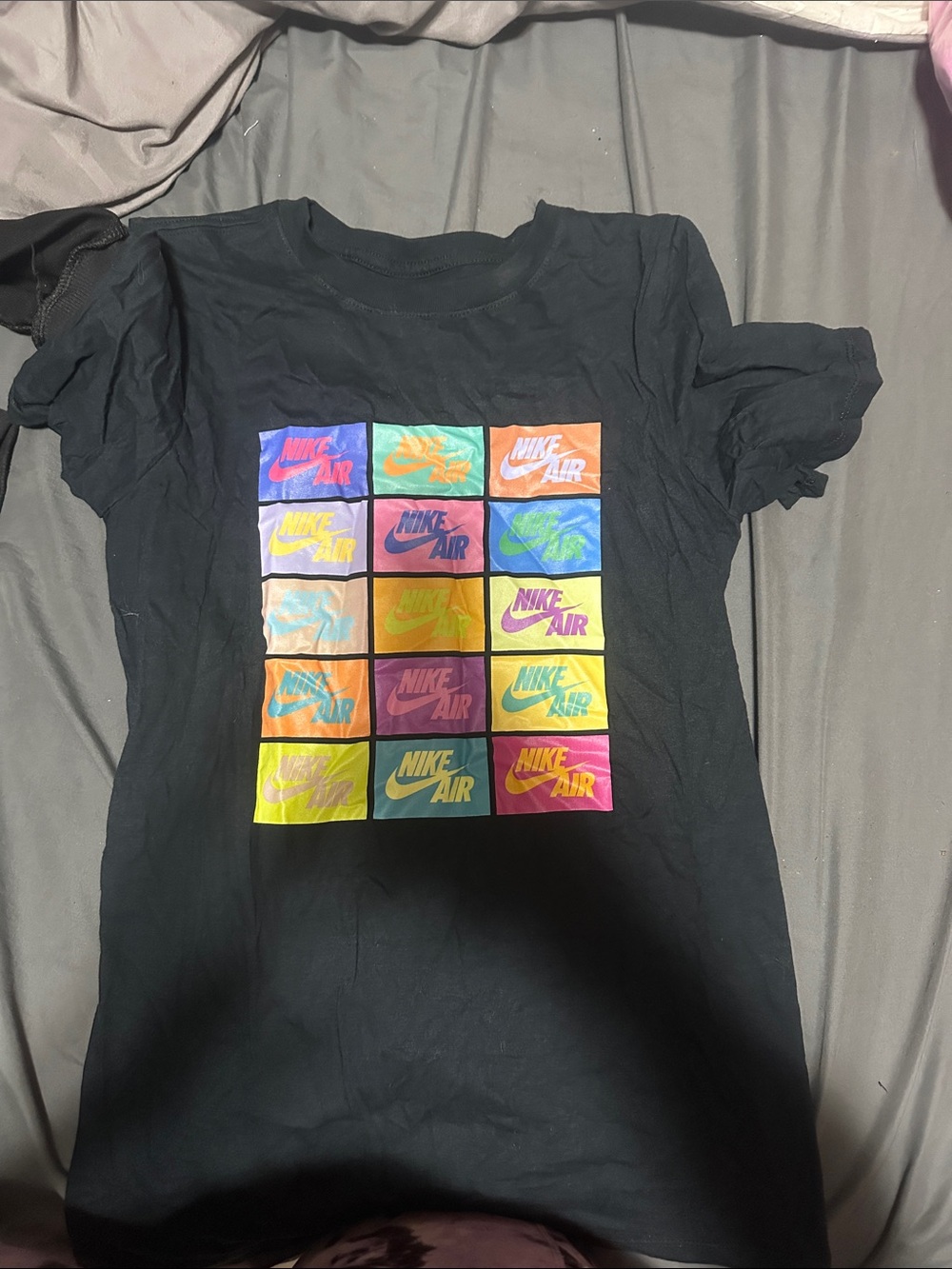 Nike Black Tee with Multicolor Nike Air Box Grid